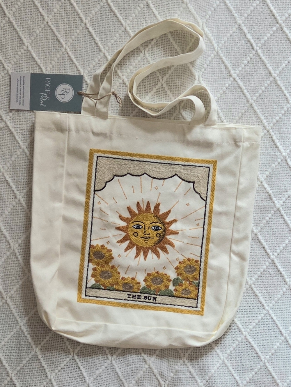 Page And Petal The Sun Flowers Reusable Embroidered Cotton Tote Satchel